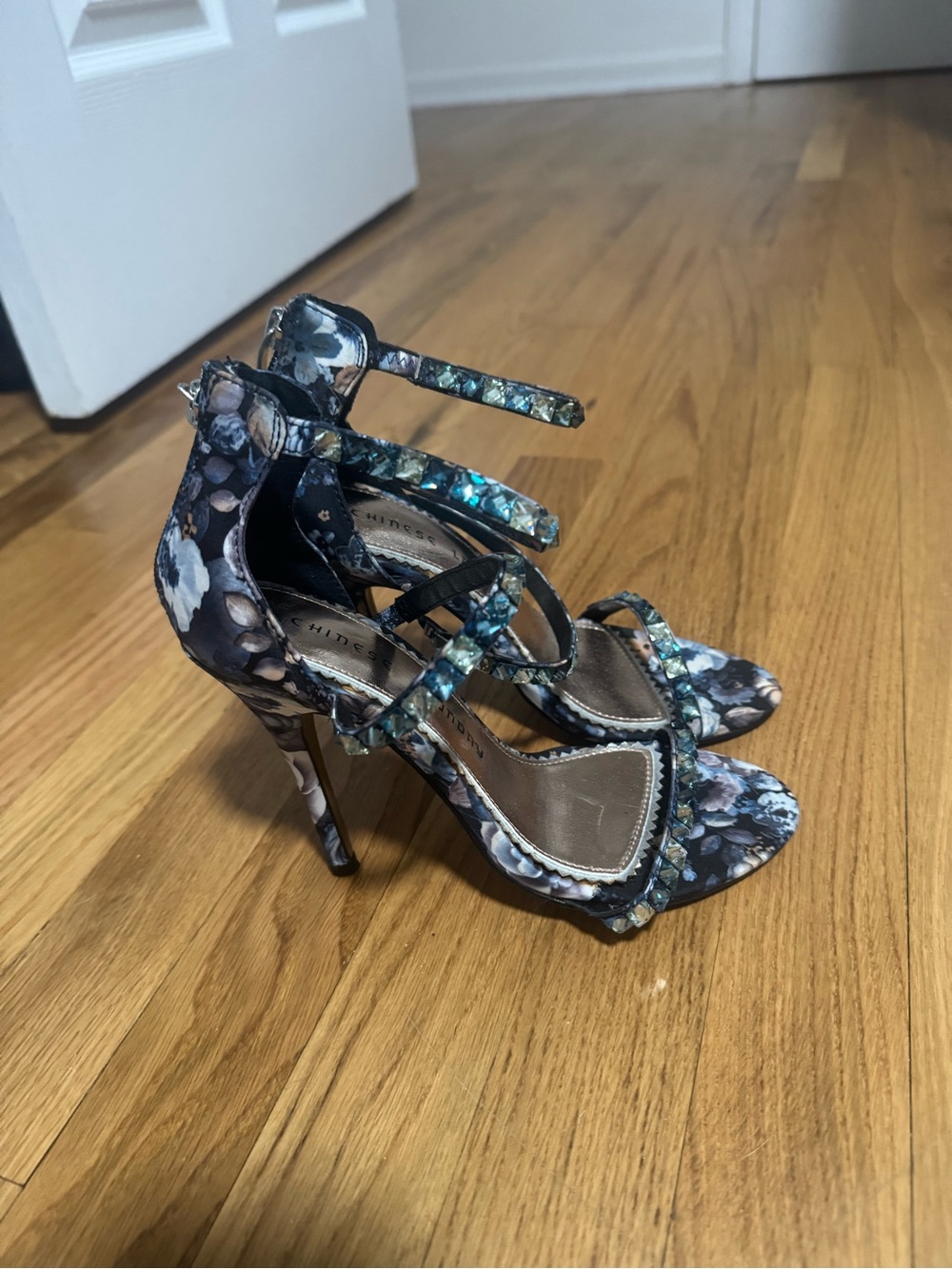 Chinese Laundry Floral Strappy Stiletto Sandals - Blue Multi